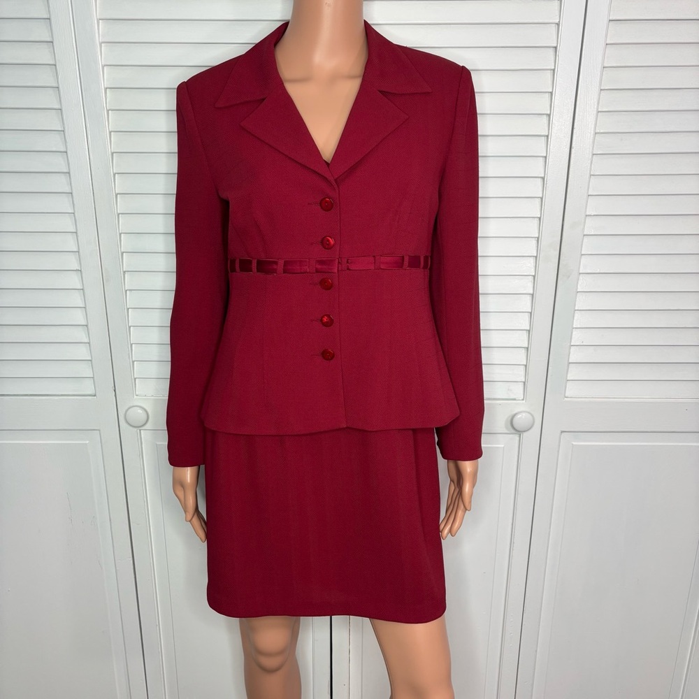 NANETTE LEPORE Vintage Petites Crimson 2-Pc Dress & Blazer Suit Set Size XS